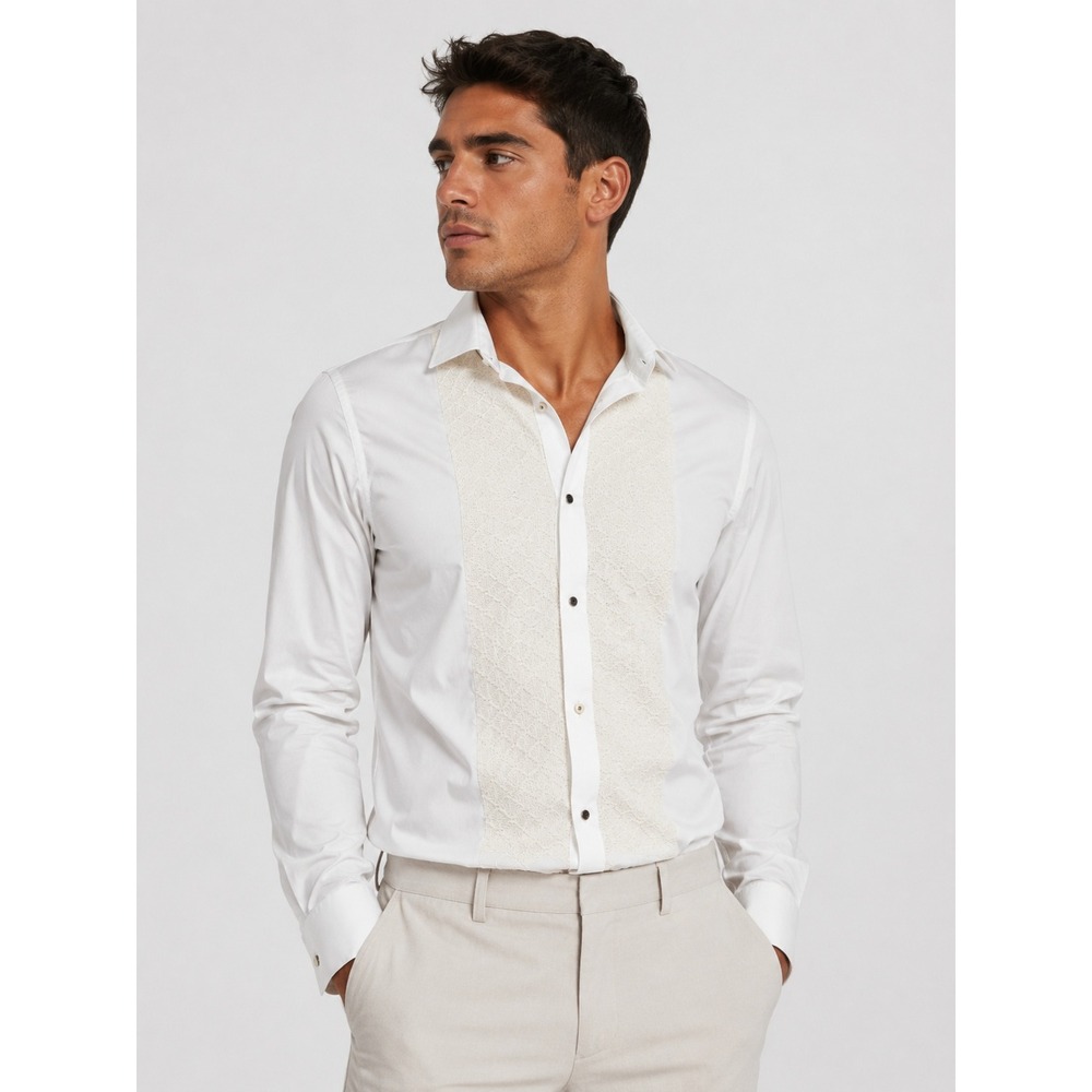 Eton Slim Fit Tuxedo Shirt White Pique Bib Stud Buttons Mens 43 17